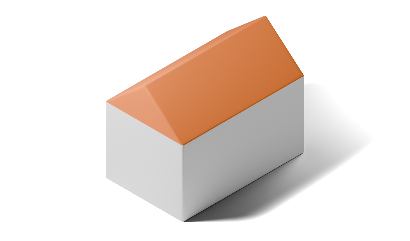 Illustration eines Hauses mit weißem Erdgeschoss und einem orangefarben hervorgehobenen Satteldach.
